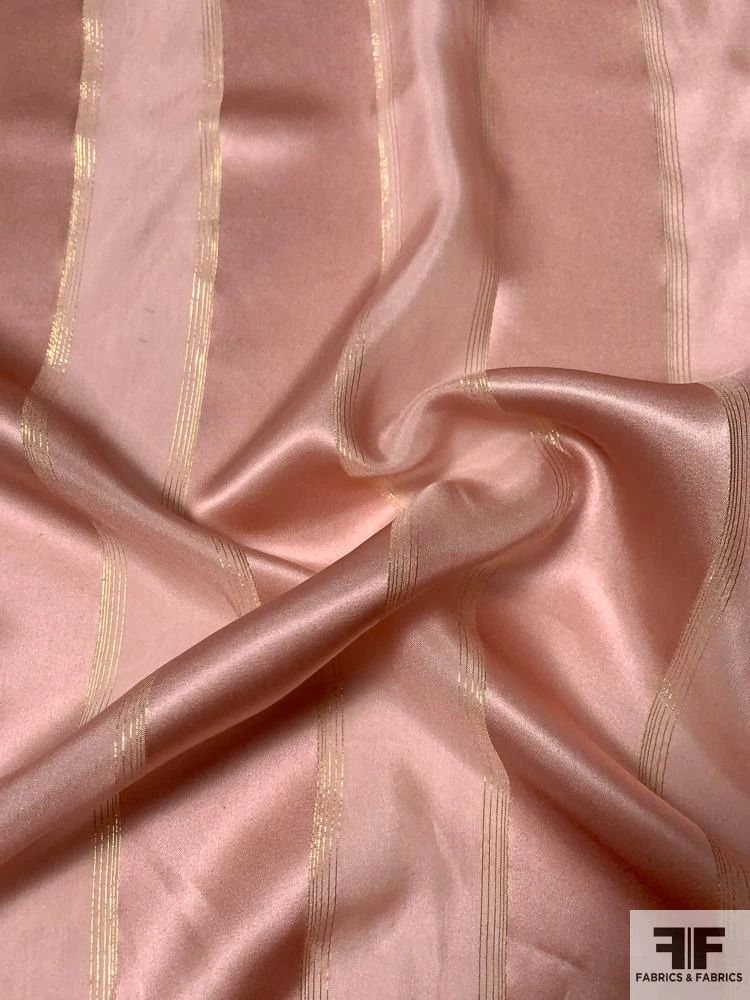 Satin Striped Silk Chiffon With Fine Gold Lurex Stripes - Light Mauve / Gold 3 Satin Striped Silk Chiffon With Fine Gold Lurex Stripes - Light Mauve / Gold