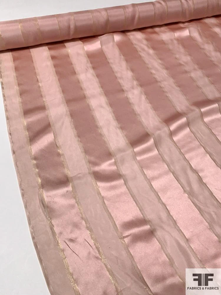 Satin Striped Silk Chiffon With Fine Gold Lurex Stripes - Light Mauve / Gold 6 Satin Striped Silk Chiffon With Fine Gold Lurex Stripes - Light Mauve / Gold - Image 4