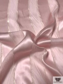 Satin Striped Silk Chiffon With Fine Gold Lurex Stripes - Pink / Gold