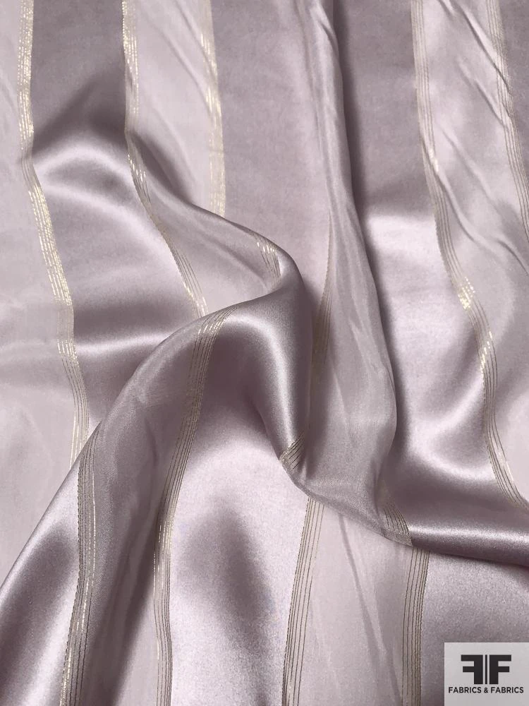 Satin Striped Silk Chiffon With Fine Gold Lurex Stripes - Dusty Purple / Gold 5 Satin Striped Silk Chiffon With Fine Gold Lurex Stripes - Dusty Purple / Gold - Image 3