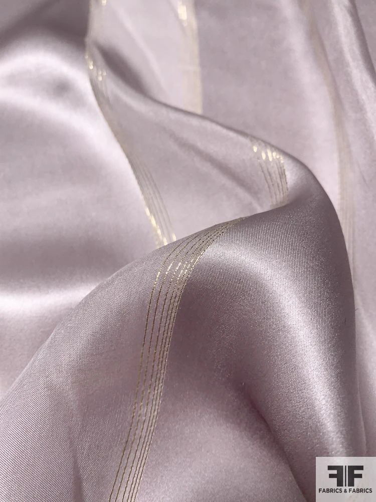 Satin Striped Silk Chiffon With Fine Gold Lurex Stripes - Dusty Purple / Gold 6 Satin Striped Silk Chiffon With Fine Gold Lurex Stripes - Dusty Purple / Gold - Image 4
