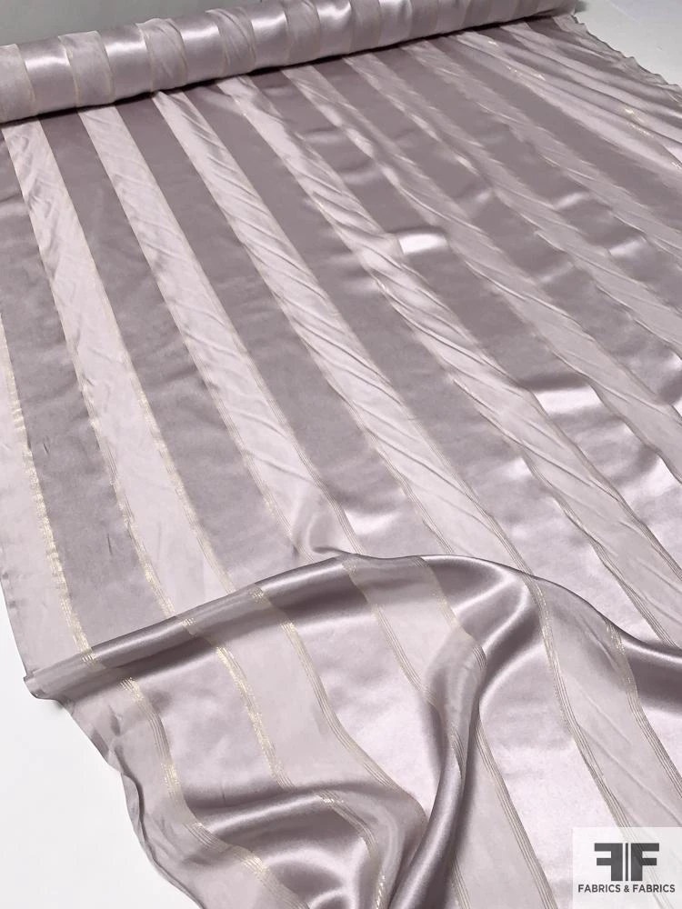 Satin Striped Silk Chiffon With Fine Gold Lurex Stripes - Dusty Purple / Gold 8 Satin Striped Silk Chiffon With Fine Gold Lurex Stripes - Dusty Purple / Gold - Image 6