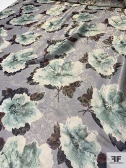 Made In Italy J Mendel Floral Printed Jacquard Lamé - Grey / Mauve / Dusty Teal -Fabrics And Fabrics Store 9412 2