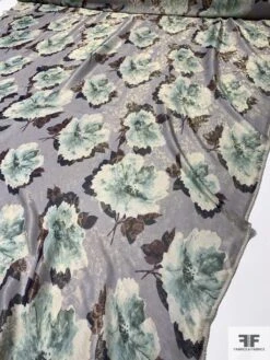 Made In Italy J Mendel Floral Printed Jacquard Lamé - Grey / Mauve / Dusty Teal -Fabrics And Fabrics Store 9412 4