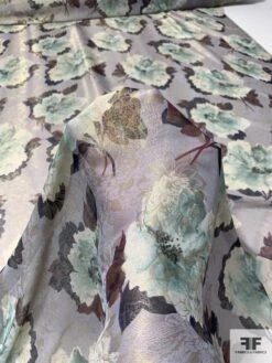 Made In Italy J Mendel Floral Printed Jacquard Lamé - Grey / Mauve / Dusty Teal