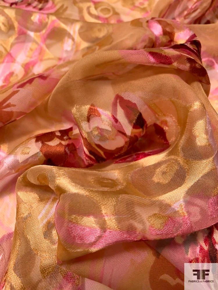 Floral Printed Burnout Silk Chiffon - Orange / Pink / Red 6 Floral Printed Burnout Silk Chiffon - Orange / Pink / Red - Image 4