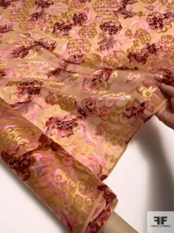 Floral Printed Burnout Silk Chiffon - Orange / Pink / Red 16 Floral Printed Burnout Silk Chiffon - Orange / Pink / Red -Fabrics And Fabrics Store 9429 7