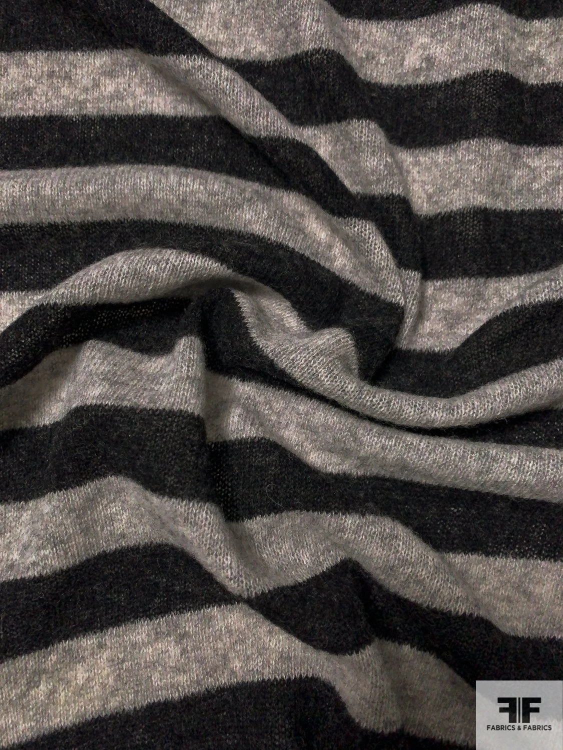 Italian Horizontal Striped Lightweight Wool Sweater Knit - Heather Black / Heather Grey 5 Italian Horizontal Striped Lightweight Wool Sweater Knit - Heather Black / Heather Grey - Image 3