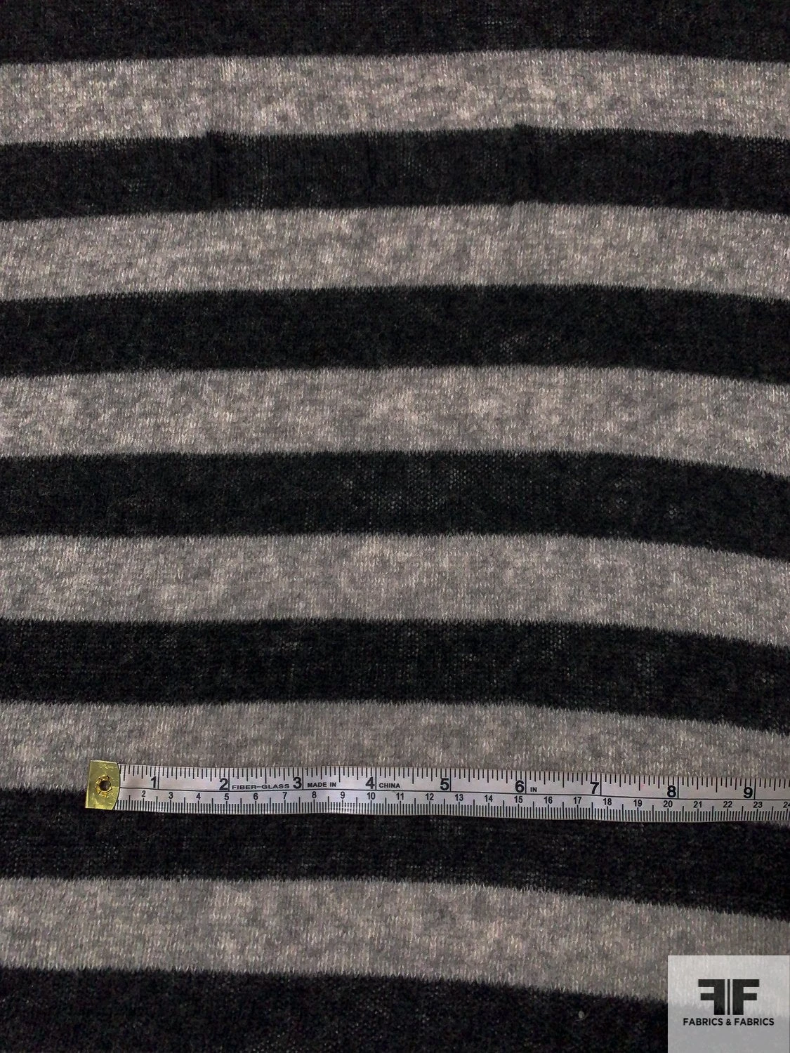 Italian Horizontal Striped Lightweight Wool Sweater Knit - Heather Black / Heather Grey 7 Italian Horizontal Striped Lightweight Wool Sweater Knit - Heather Black / Heather Grey - Image 5