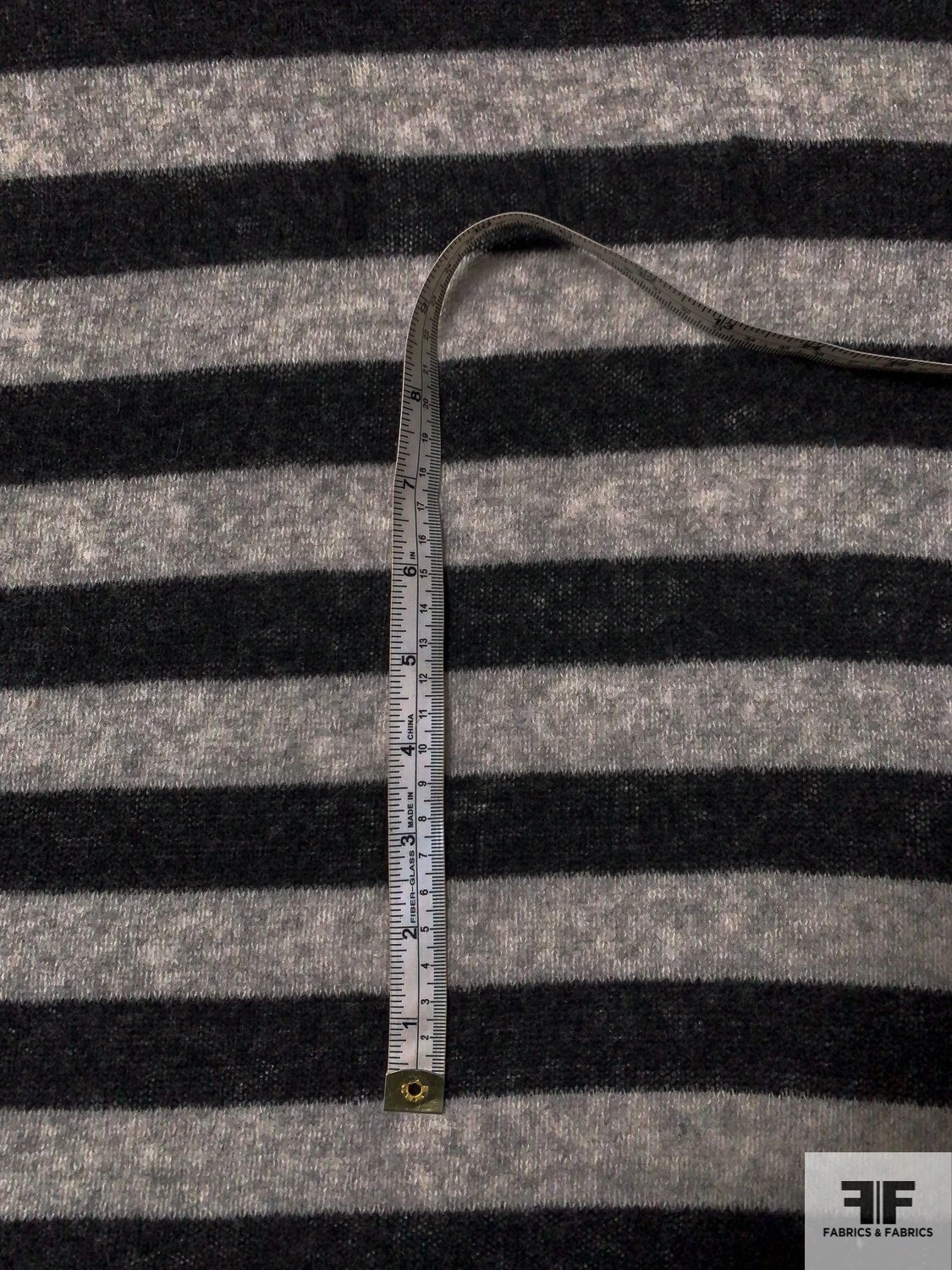 Italian Horizontal Striped Lightweight Wool Sweater Knit - Heather Black / Heather Grey 8 Italian Horizontal Striped Lightweight Wool Sweater Knit - Heather Black / Heather Grey - Image 6