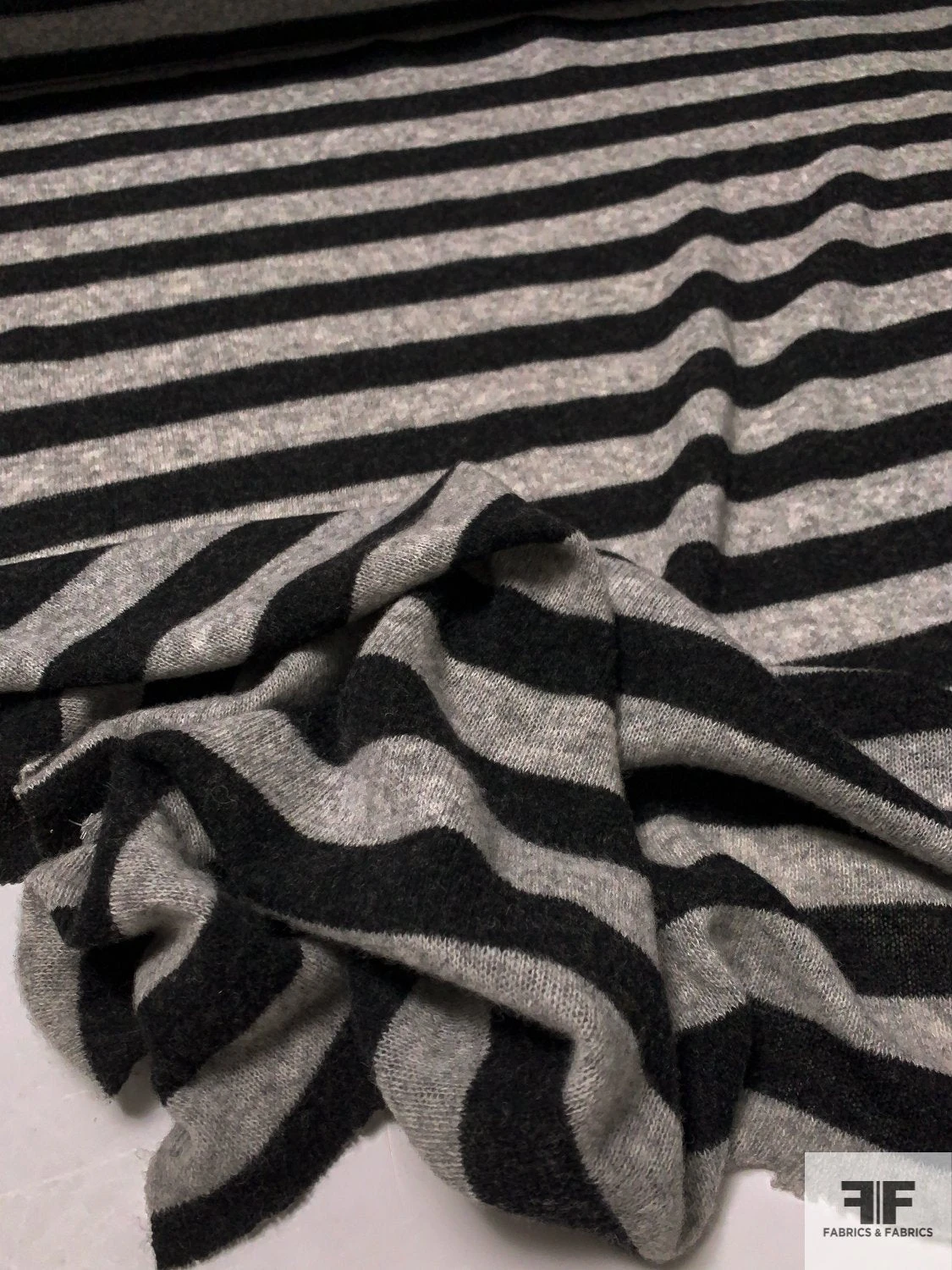 Italian Horizontal Striped Lightweight Wool Sweater Knit - Heather Black / Heather Grey 9 Italian Horizontal Striped Lightweight Wool Sweater Knit - Heather Black / Heather Grey - Image 7