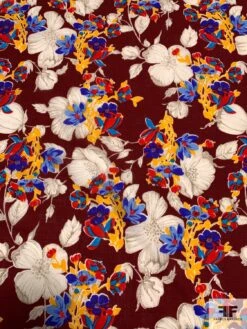 Vibrant Floral Printed Wool Challis - Maroon / Ivory / Tangerine Yellow / Blues 11 Vibrant Floral Printed Wool Challis - Maroon / Ivory / Tangerine Yellow / Blues -Fabrics And Fabrics Store 9460 2