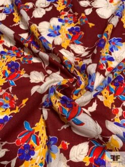 Vibrant Floral Printed Wool Challis - Maroon / Ivory / Tangerine Yellow / Blues 12 Vibrant Floral Printed Wool Challis - Maroon / Ivory / Tangerine Yellow / Blues -Fabrics And Fabrics Store 9460 4