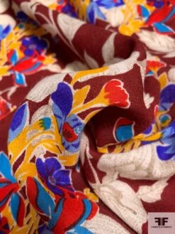 Vibrant Floral Printed Wool Challis - Maroon / Ivory / Tangerine Yellow / Blues 13 Vibrant Floral Printed Wool Challis - Maroon / Ivory / Tangerine Yellow / Blues -Fabrics And Fabrics Store 9460 5