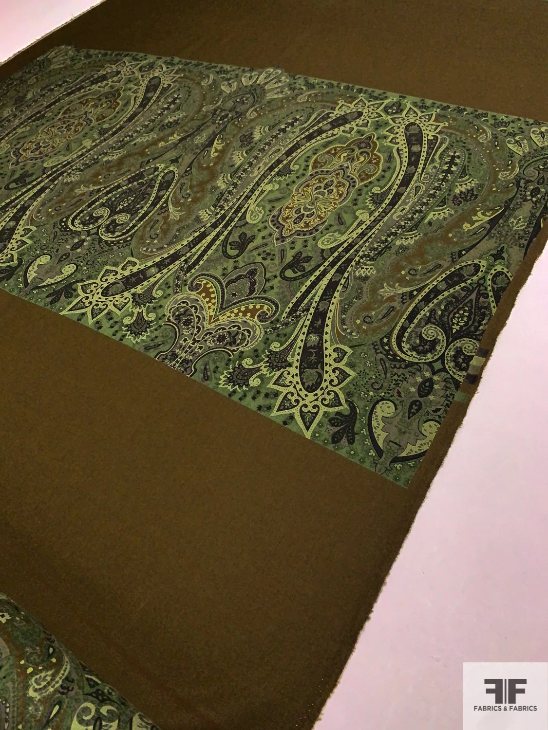 Italian Paisley Printed Fine Wool Gabardine Panel - Khaki Brown / Pear Green / Shades Of Green 4 Italian Paisley Printed Fine Wool Gabardine Panel - Khaki Brown / Pear Green / Shades Of Green - Image 2