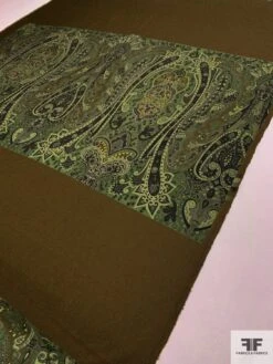 Italian Paisley Printed Fine Wool Gabardine Panel - Khaki Brown / Pear Green / Shades Of Green 13 Italian Paisley Printed Fine Wool Gabardine Panel - Khaki Brown / Pear Green / Shades Of Green -Fabrics And Fabrics Store 9479 2