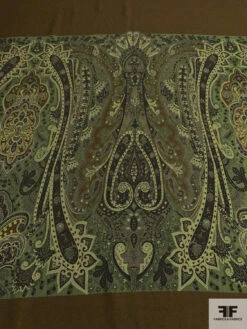 Italian Paisley Printed Fine Wool Gabardine Panel - Khaki Brown / Pear Green / Shades Of Green 14 Italian Paisley Printed Fine Wool Gabardine Panel - Khaki Brown / Pear Green / Shades Of Green -Fabrics And Fabrics Store 9479 3