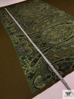 Italian Paisley Printed Fine Wool Gabardine Panel - Khaki Brown / Pear Green / Shades Of Green 15 Italian Paisley Printed Fine Wool Gabardine Panel - Khaki Brown / Pear Green / Shades Of Green -Fabrics And Fabrics Store 9479 4