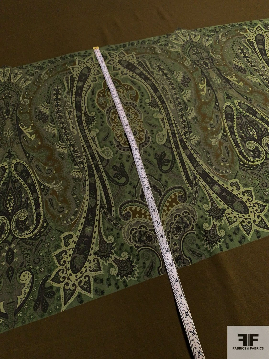 Italian Paisley Printed Fine Wool Gabardine Panel - Khaki Brown / Pear Green / Shades Of Green 9 Italian Paisley Printed Fine Wool Gabardine Panel - Khaki Brown / Pear Green / Shades Of Green - Image 7