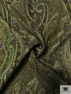 Italian Paisley Printed Fine Wool Gabardine Panel - Khaki Brown / Pear Green / Shades Of Green 19 Italian Paisley Printed Fine Wool Gabardine Panel - Khaki Brown / Pear Green / Shades Of Green -Fabrics And Fabrics Store 9479 8