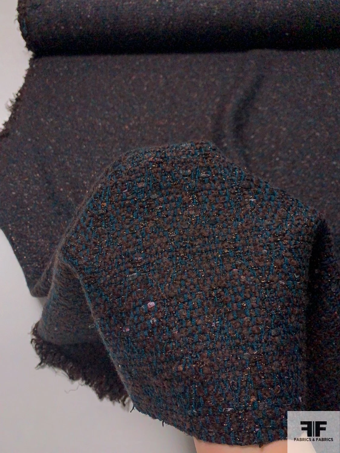 Made In England Wool And Lurex Tweed - Deep Teal / Dark Bordeaux 4 Made In England Wool And Lurex Tweed - Deep Teal / Dark Bordeaux - Image 2