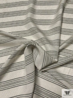 Made In France Horizontal Striped Textured Silk Poly Blend - Off-White / Grey / Silver