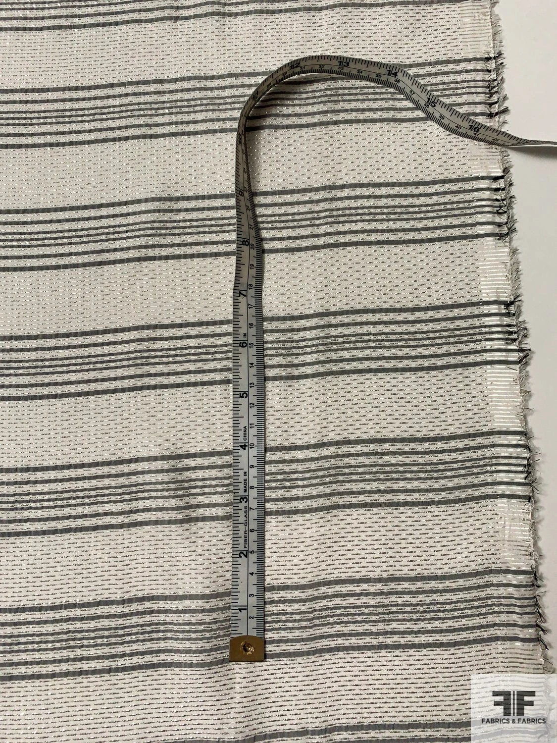 Made In France Horizontal Striped Textured Silk Poly Blend - Off-White / Grey / Silver 10 Made In France Horizontal Striped Textured Silk Poly Blend - Off-White / Grey / Silver - Image 8