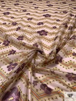 Italian Zig Zag Floral Printed Chiffon Lamé - Light Lavender / Plum Purple / Rust 12 Italian Zig Zag Floral Printed Chiffon Lamé - Light Lavender / Plum Purple / Rust -Fabrics And Fabrics Store 9595 2