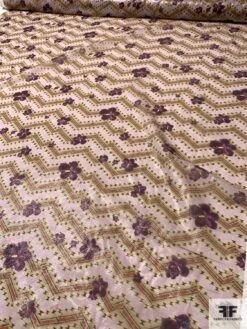 Italian Zig Zag Floral Printed Chiffon Lamé - Light Lavender / Plum Purple / Rust 14 Italian Zig Zag Floral Printed Chiffon Lamé - Light Lavender / Plum Purple / Rust -Fabrics And Fabrics Store 9595 4