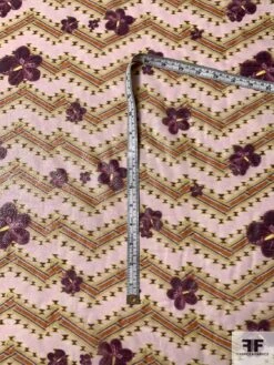 Italian Zig Zag Floral Printed Chiffon Lamé - Light Lavender / Plum Purple / Rust 16 Italian Zig Zag Floral Printed Chiffon Lamé - Light Lavender / Plum Purple / Rust -Fabrics And Fabrics Store 9595 6