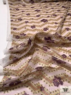 Italian Zig Zag Floral Printed Chiffon Lamé - Light Lavender / Plum Purple / Rust 17 Italian Zig Zag Floral Printed Chiffon Lamé - Light Lavender / Plum Purple / Rust -Fabrics And Fabrics Store 9595 8