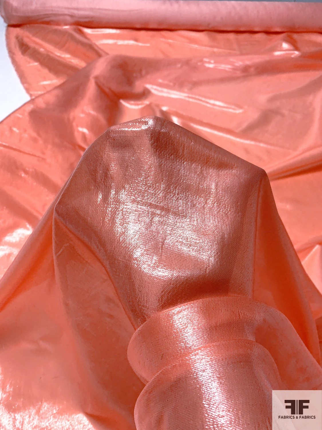 J Mendel Italian Silk And Poly Lamé - Glossy Coral 3 J Mendel Italian Silk And Poly Lamé - Glossy Coral