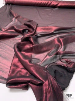 Italian Crinkled Silk Chiffon With Metallic Foil Print - Lustrous Merlot / Black 9 Italian Crinkled Silk Chiffon With Metallic Foil Print - Lustrous Merlot / Black -Fabrics And Fabrics Store 9611 2