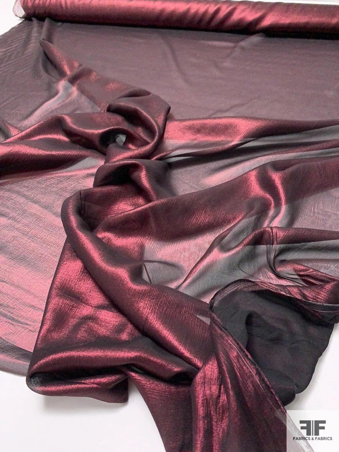 Italian Crinkled Silk Chiffon With Metallic Foil Print - Lustrous Merlot / Black 5 Italian Crinkled Silk Chiffon With Metallic Foil Print - Lustrous Merlot / Black - Image 3