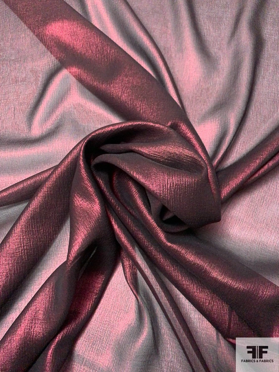 Italian Crinkled Silk Chiffon With Metallic Foil Print - Lustrous Merlot / Black 4 Italian Crinkled Silk Chiffon With Metallic Foil Print - Lustrous Merlot / Black - Image 2