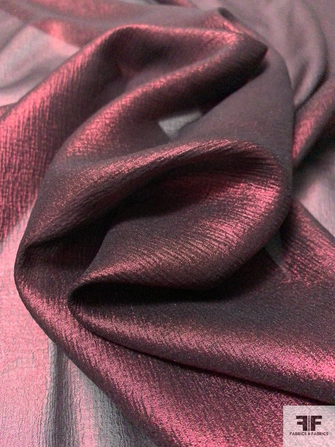 Italian Crinkled Silk Chiffon With Metallic Foil Print - Lustrous Merlot / Black 6 Italian Crinkled Silk Chiffon With Metallic Foil Print - Lustrous Merlot / Black - Image 4