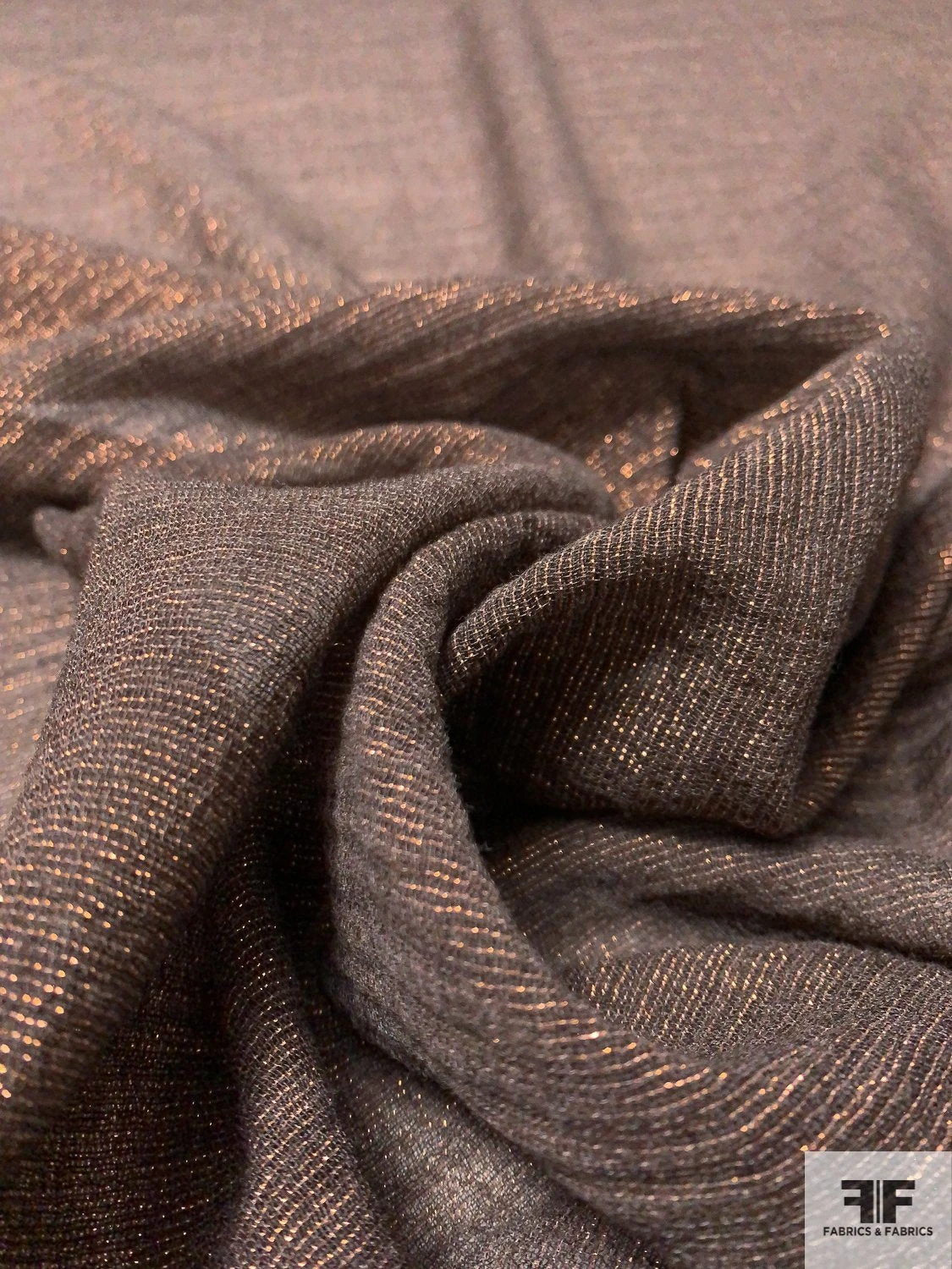 Italian Wool Blend Gauze With Lurex - Dark Taupe / Copper / Rose Gold 3 Italian Wool Blend Gauze With Lurex - Dark Taupe / Copper / Rose Gold