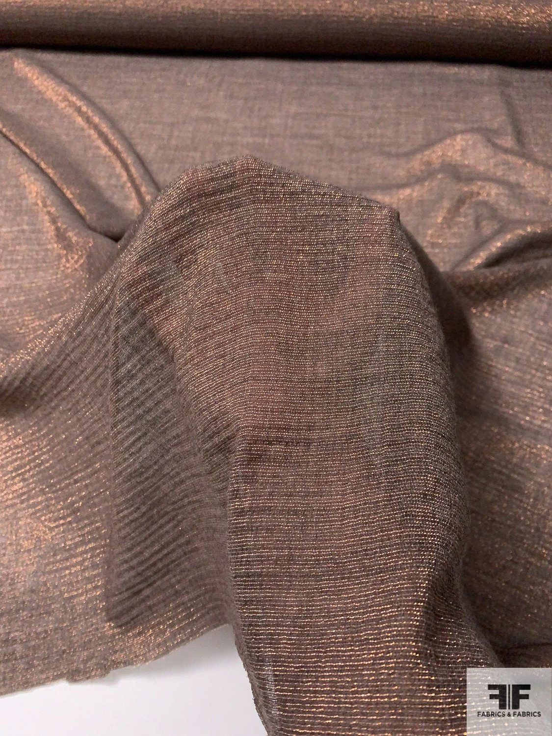 Italian Wool Blend Gauze With Lurex - Dark Taupe / Copper / Rose Gold 7 Italian Wool Blend Gauze With Lurex - Dark Taupe / Copper / Rose Gold - Image 5