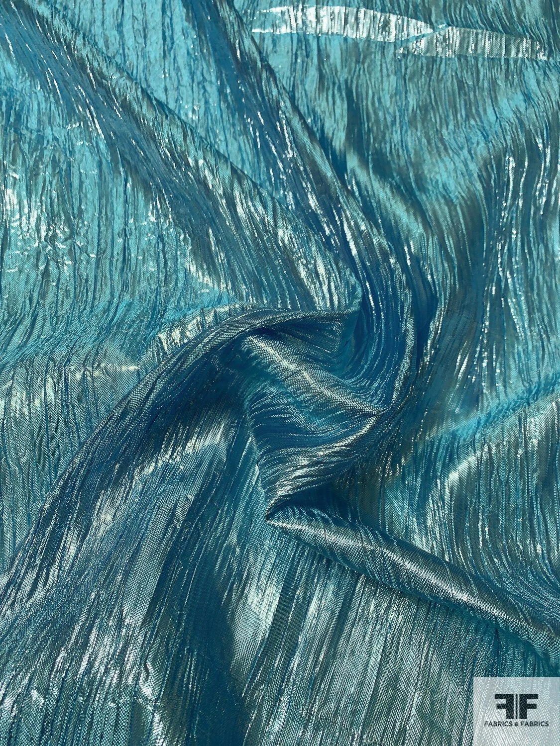 Crinkled Tissue Lamé - Metallic Ocean Blue 5 Crinkled Tissue Lamé - Metallic Ocean Blue - Image 3