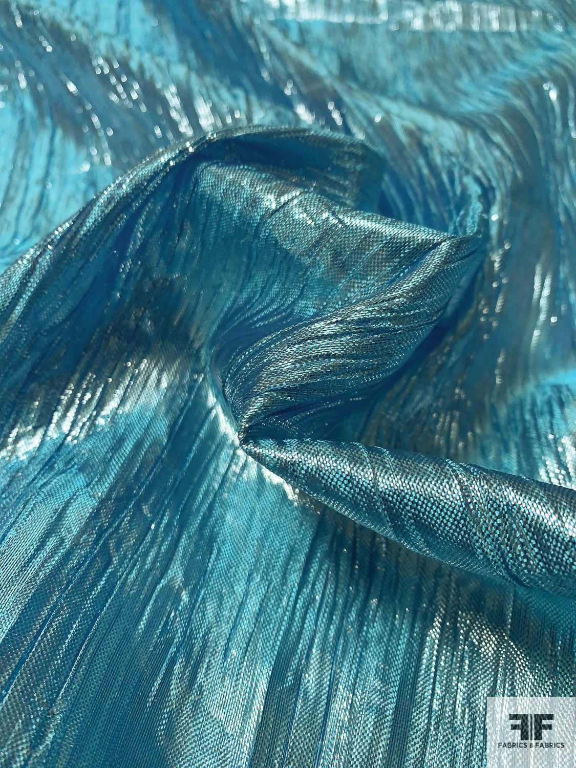 Crinkled Tissue Lamé - Metallic Ocean Blue 4 Crinkled Tissue Lamé - Metallic Ocean Blue - Image 2