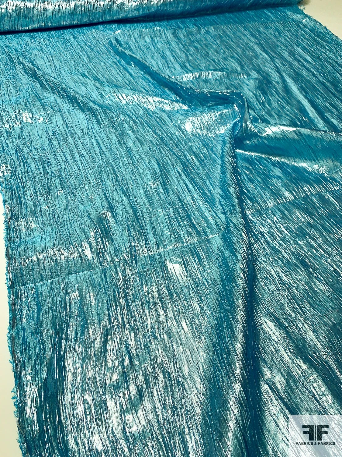 Crinkled Tissue Lamé - Metallic Ocean Blue 6 Crinkled Tissue Lamé - Metallic Ocean Blue - Image 4