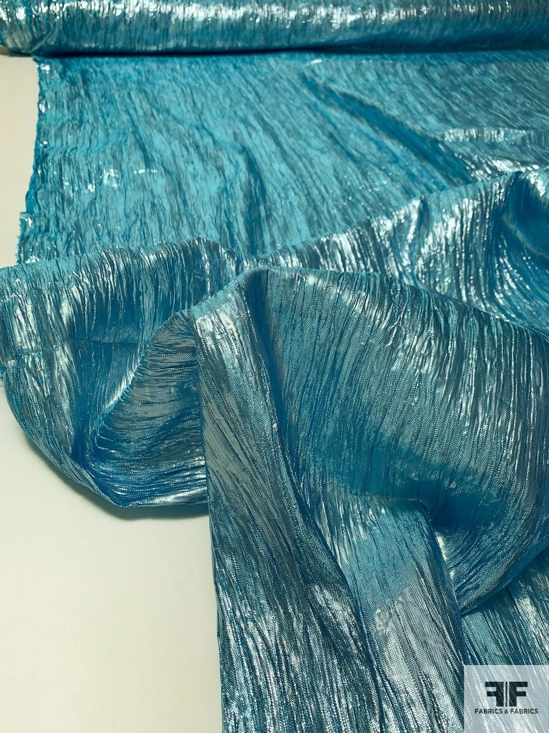 Crinkled Tissue Lamé - Metallic Ocean Blue 7 Crinkled Tissue Lamé - Metallic Ocean Blue - Image 5