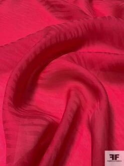 Italian Satin Faced Organza With Wavy Jacquard Pattern - Berry Pink