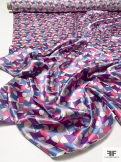 Shuriken Inspired Printed Silk Charmeuse - Purple / Periwinkle / Lavender / Pink