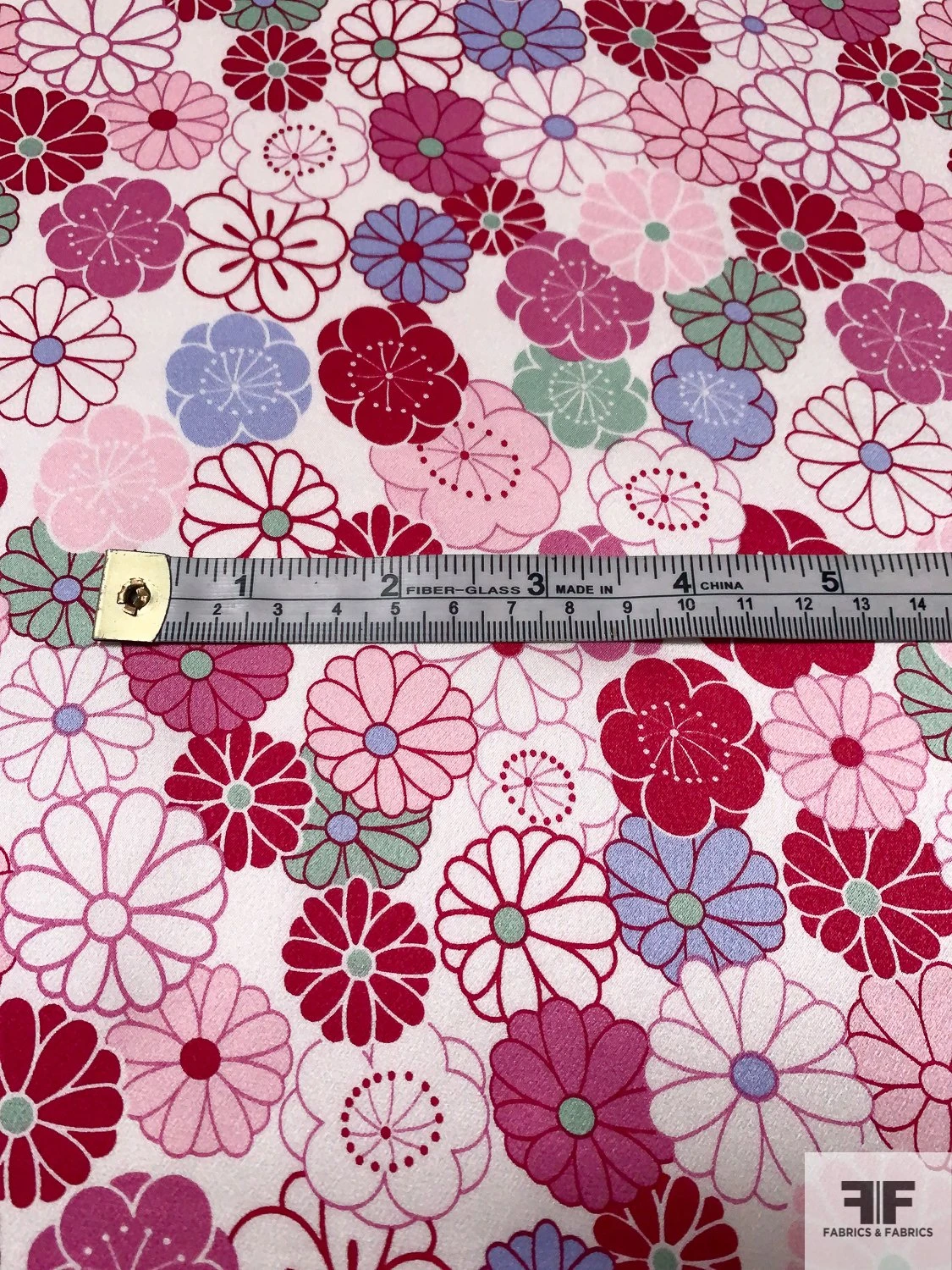 Daisy Graphic Printed Silk Charmeuse - Magenta / Mauve / Pink / Mint 7 Daisy Graphic Printed Silk Charmeuse - Magenta / Mauve / Pink / Mint - Image 5