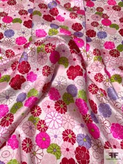 Daisy Graphic Printed Silk Charmeuse - Hot Pink / Red / Lime Green / Pink -Fabrics And Fabrics Store 9719 2