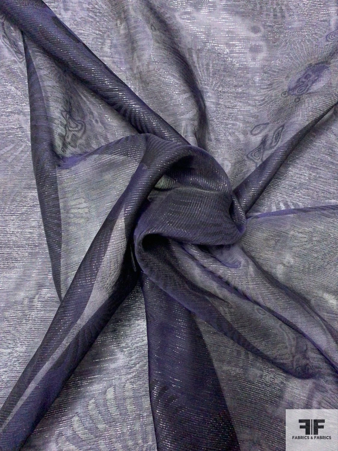 Italian Jacquard Sun Medallion 2-Ply Viscose Blend Chiffon With Lurex - Eggplant Purple 2 Italian Jacquard Sun Medallion 2-Ply Viscose Blend Chiffon With Lurex - Eggplant Purple