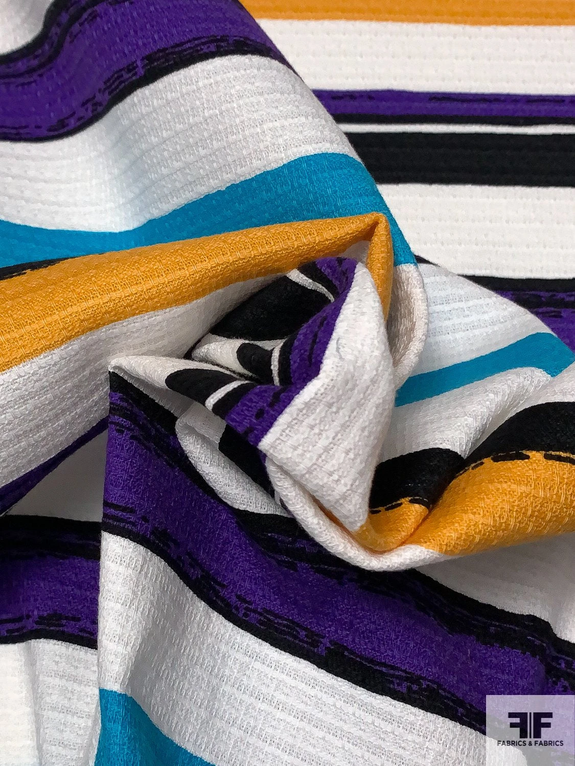 Horizontal Striped Textured Stretch Cotton Pique - Purple / White / Turquoise / Turmeric 4 Horizontal Striped Textured Stretch Cotton Pique - Purple / White / Turquoise / Turmeric - Image 2