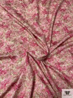 Densely Floral Printed Cotton Jacquard - Shades Of Pink And Green -Fabrics And Fabrics Store 9775 2