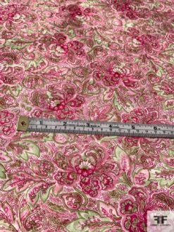 Densely Floral Printed Cotton Jacquard - Shades Of Pink And Green -Fabrics And Fabrics Store 9775 5